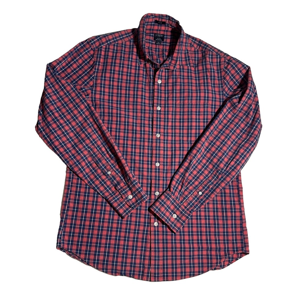 J. Crew Men's Dress Shirt Slim Fit Pink & Blue 100% Cotton SIZE: M